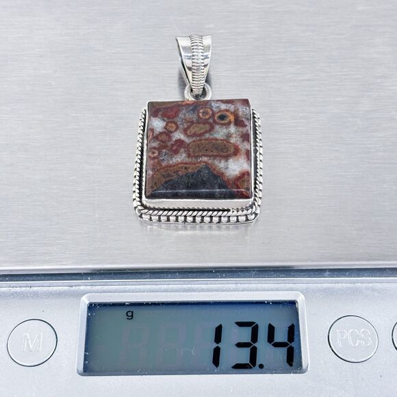 Vintage Sterling Silver 925 Rectangular Agate Pendant - Picture 5 of 6